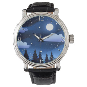Moonscape with Stars & Pine Trees  Watch