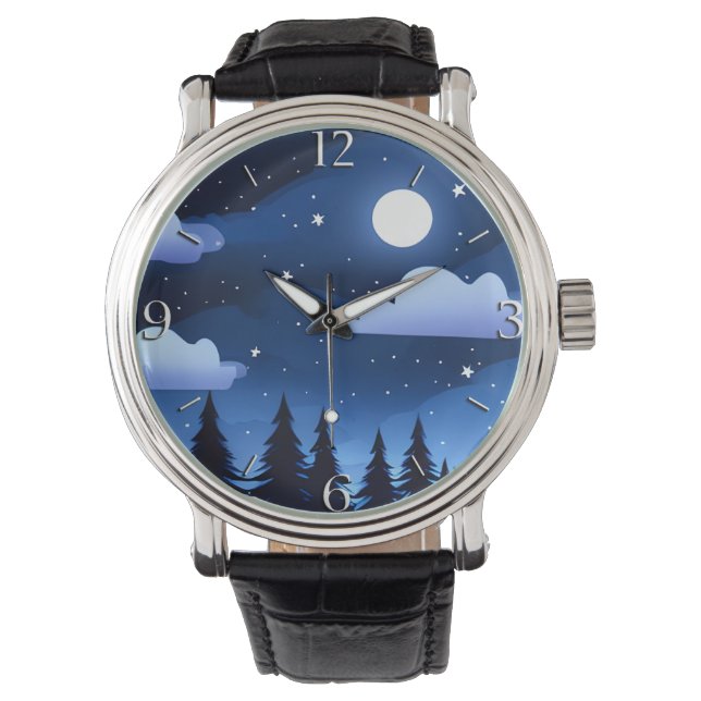 Moonscape with Stars & Pine Trees  Watch (Front)