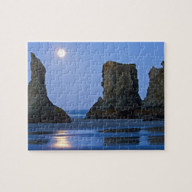 Moonset, Bandon Beach, Oregon. Jigsaw Puzzle (Horizontal)