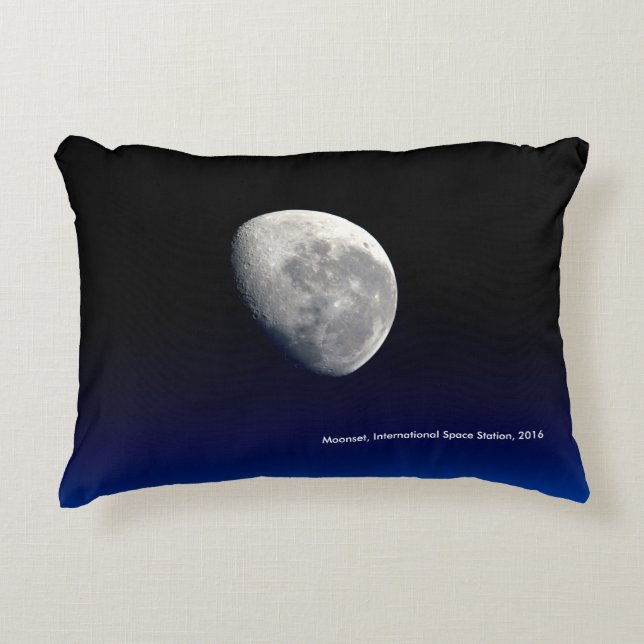 Moonset, International Space Station, 2016 Accent Pillow (Front)