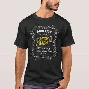 Moonshine Distillers Any Name Yellow Script Recipe T-Shirt