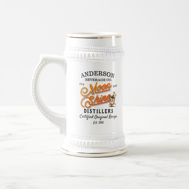 Moonshine Distillers Name Gold Script Original Beer Stein (Left)