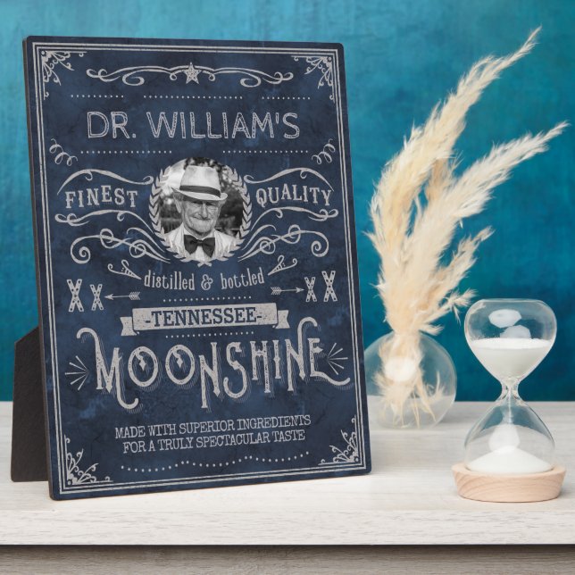 Moonshine Hillbilly Medicine Vintage Custom Blue Plaque (Side)