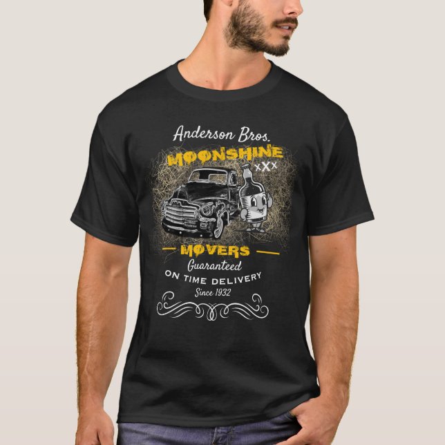 Moonshine Movers Name Chevy Truck Bottle Funny T-Shirt (Front)