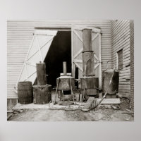 Moonshine Still Seized by Police, 1926. Vintage