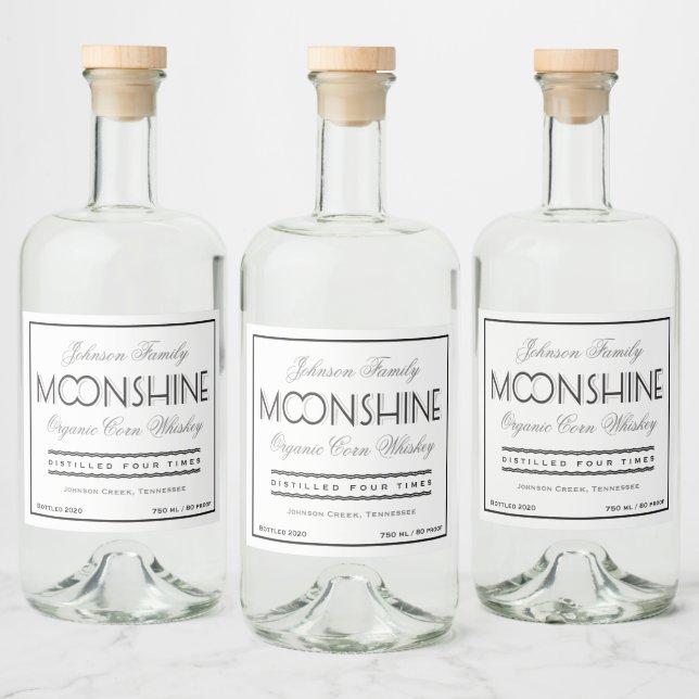Moonshine Whiskey Black and Grey Liquor Bottle Label (Bottles)
