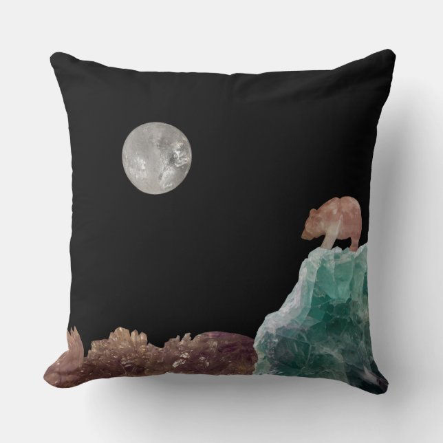 Moonstone Bear Crystal Landscape Quartz Moon Throw Pillow (Front)