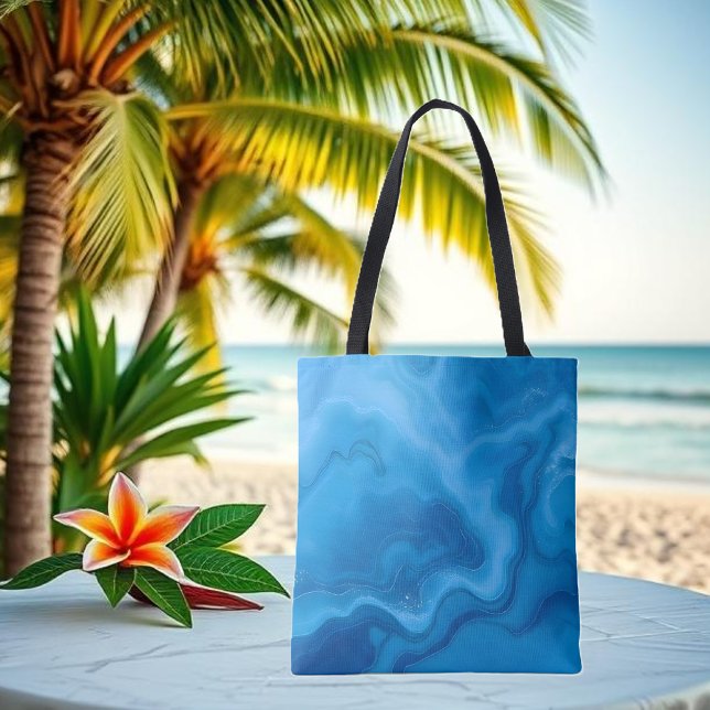 Moonstone Blue Tote Bag (Blue-Moonstone-Tote Bag-modern abstract art-water-summer tote-beach tote)