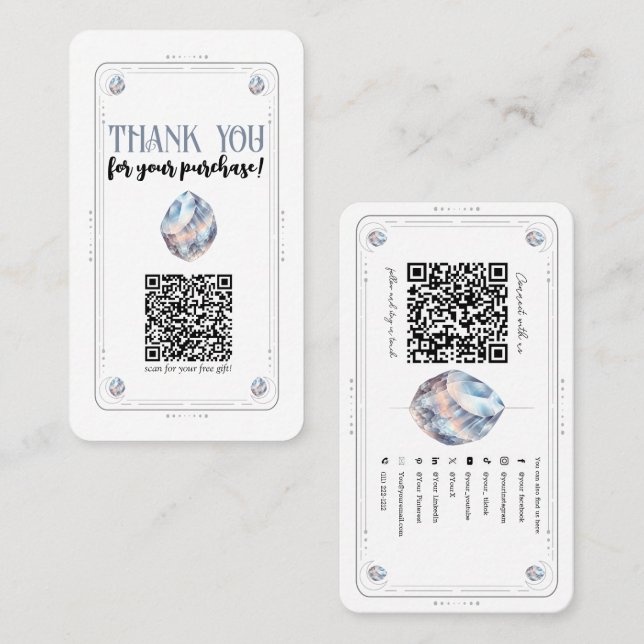 Moonstone Iridescent Crystal Social Media QR Code Business Card (Front/Back)
