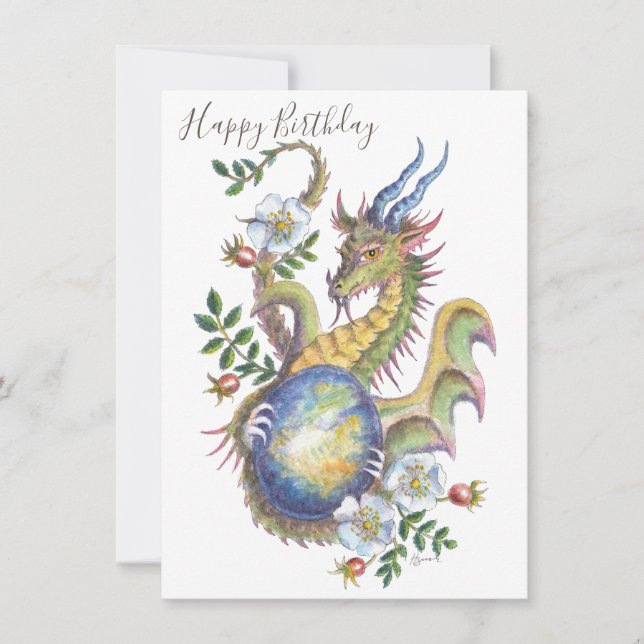 Moonstone & Rose Dragon (Cancer) - Birthday card (Front)