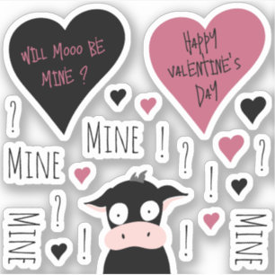 Mooo Mine Cute Fun Love + Valentines Sticker Set  