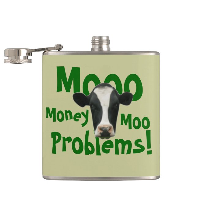 Mooo Money Moo Problems Funny Cow Hip Flask (Opened)