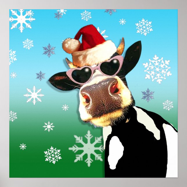 Moooootiful Christmas Cow Santa Hat Poster (Front)