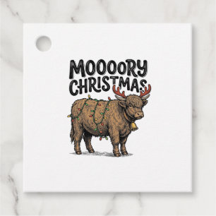 Moooory Christmas Highland Cow Vintage Engraving T Favour Tags