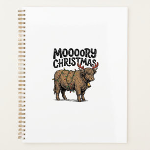 Moooory Christmas Highland Cow Vintage Engraving T Planner