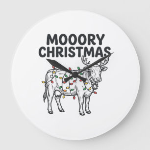 Mooory Christmas Cow Vintage Engraving Design_1 Large Clock