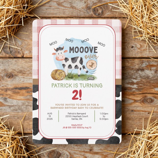 Mooove Over Farm Theme Birthday Invitation (Farm Theme Kid's Birthday Party Invitation with a KICK!)