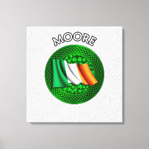 Moore Crest & Celtic Knot on Shamrock Canvas Print