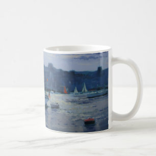 Moored yachts late afternoon coffee mug