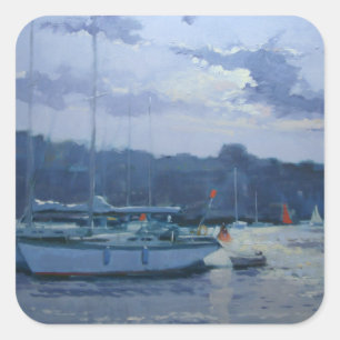 Moored yachts late afternoon square sticker