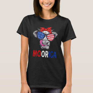 Moorica 4th Of July American Flag Cow Men Women T-Shirt