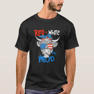 Moorica Highland Cow Red White Blue 4th Of July   T-Shirt