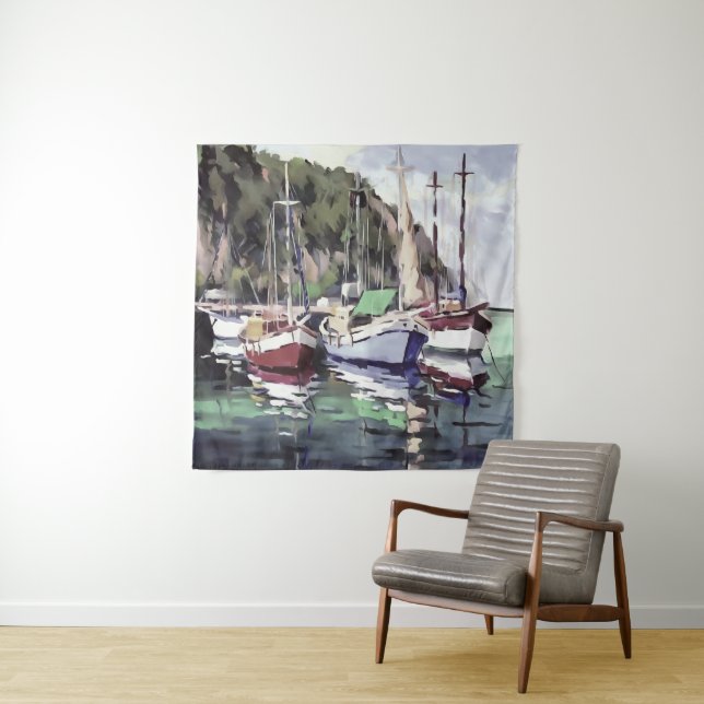 Mooring At Turunc Gulet Sailboat Acrylic Art Tapestry (In Situ)
