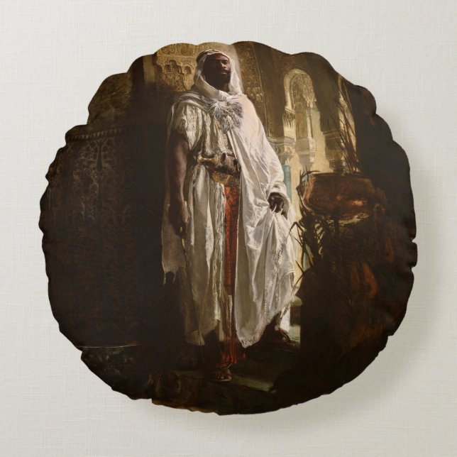 Moorish Chief African Art Painting Portrait Round Pillow (Front)