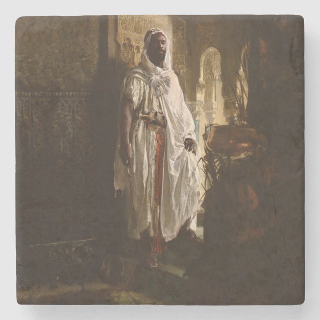 Moorish Chief African Art Painting Portrait Stone Coaster (Front)
