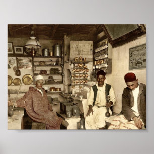 Moorish coffee house, Algiers, Algeria vintage Pho Poster