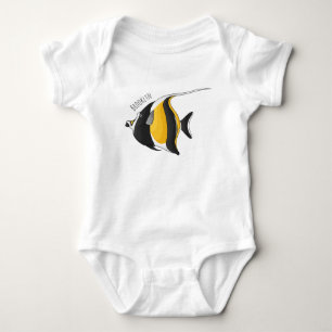 Moorish idol fish cartoon illustration baby bodysuit