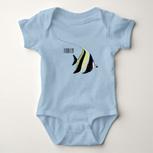 Moorish idol fish cartoon illustration baby bodysuit
