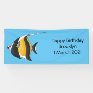 Moorish idol fish cartoon illustration banner