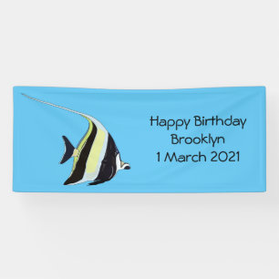 Moorish idol fish cartoon illustration banner
