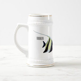 Moorish idol fish cartoon illustration beer stein
