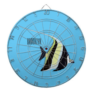 Moorish idol fish cartoon illustration dartboard