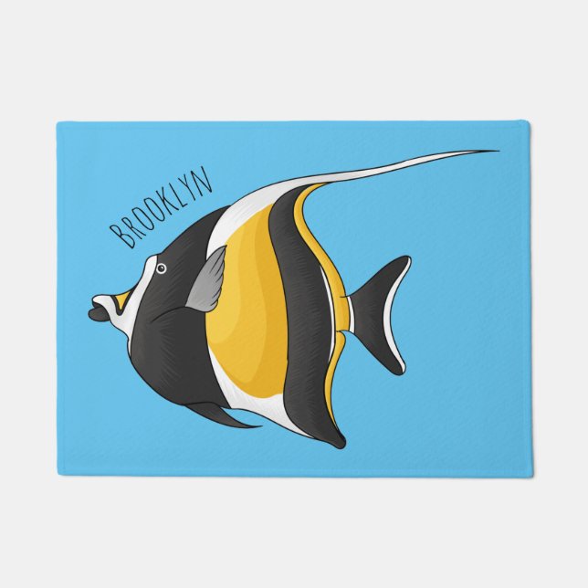 Moorish idol fish cartoon illustration  doormat (Front)