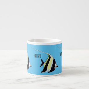 Moorish idol fish cartoon illustration espresso cup