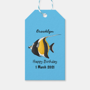 Moorish idol fish cartoon illustration gift tags