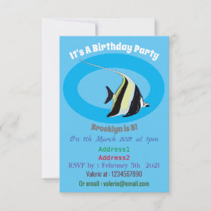 Moorish idol fish cartoon illustration invitation