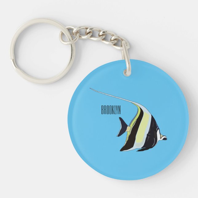 Moorish idol fish cartoon illustration keychain (Front)
