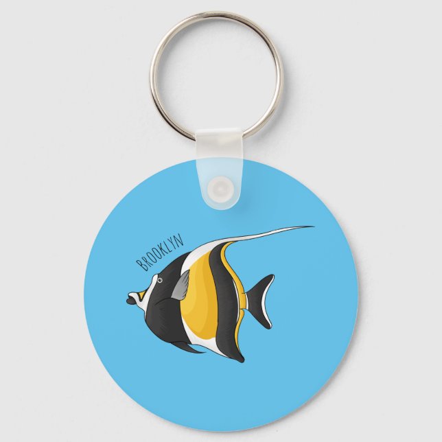 Moorish idol fish cartoon illustration keychain (Front)