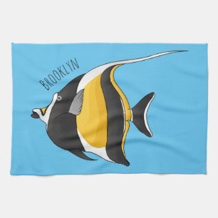 Moorish idol fish cartoon illustration  kitchen towel