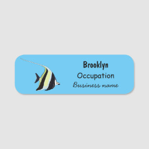 Moorish idol fish cartoon illustration name tag