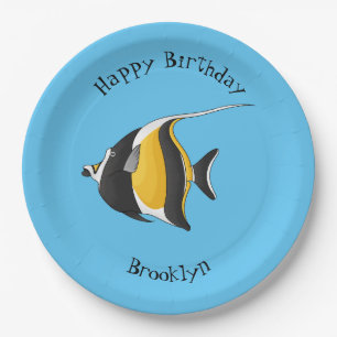 Moorish idol fish cartoon illustration paper plate