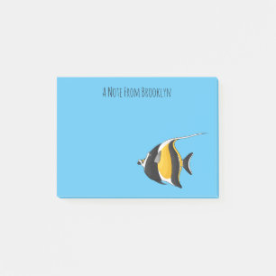 Moorish idol fish cartoon illustration post-it notes