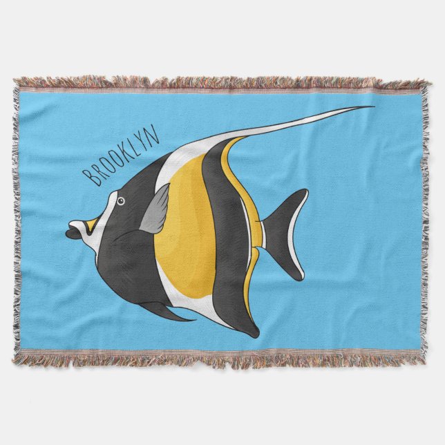 Moorish idol fish cartoon illustration  throw blanket (Front)