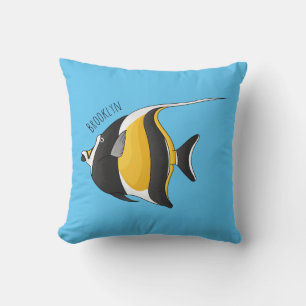 Moorish idol fish cartoon illustration  throw pillow