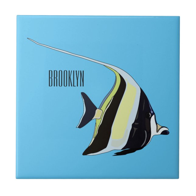Moorish idol fish cartoon illustration tile (Front)