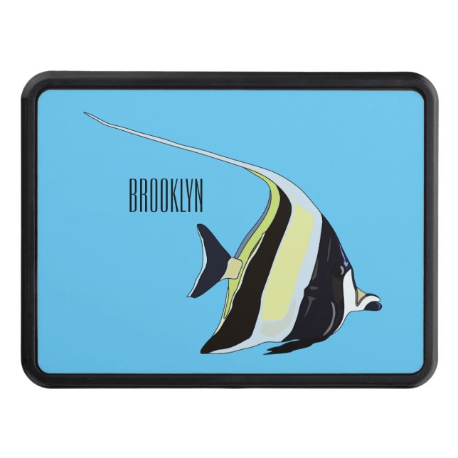 Moorish idol fish cartoon illustration trailer hitch cover (Front)